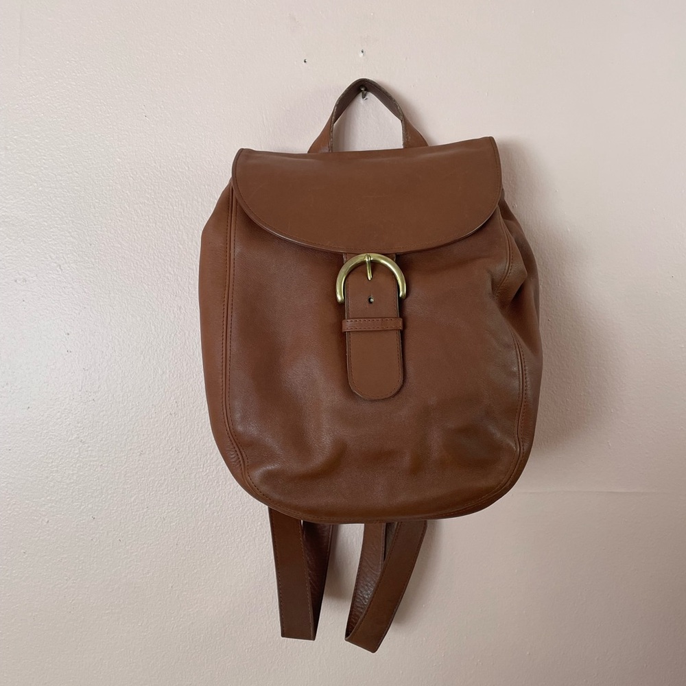 Vintage Coach Bac Sac British tan Leather Backpack with brass Buckle